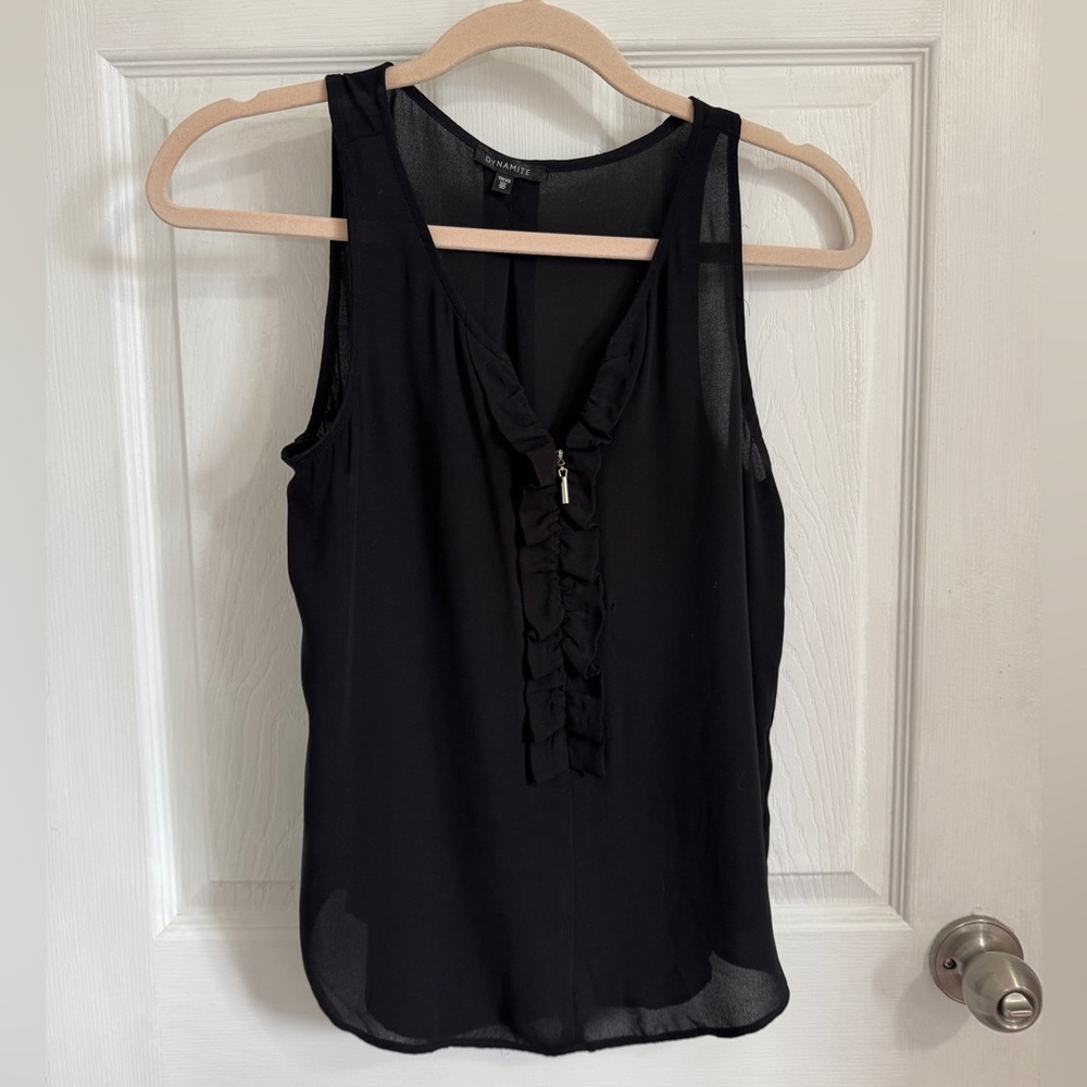 Dynamite Black Ruffle Blouse Tank